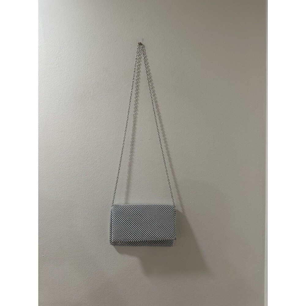 BLUSH EVENING SILVER IRIDESCENT MESH ENVELOPE CLUTCH,,CHAIN,FLAP,CROSSBODY BAG
